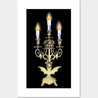 Gothic Gold Flickering Bat Candelabra Posters and Art